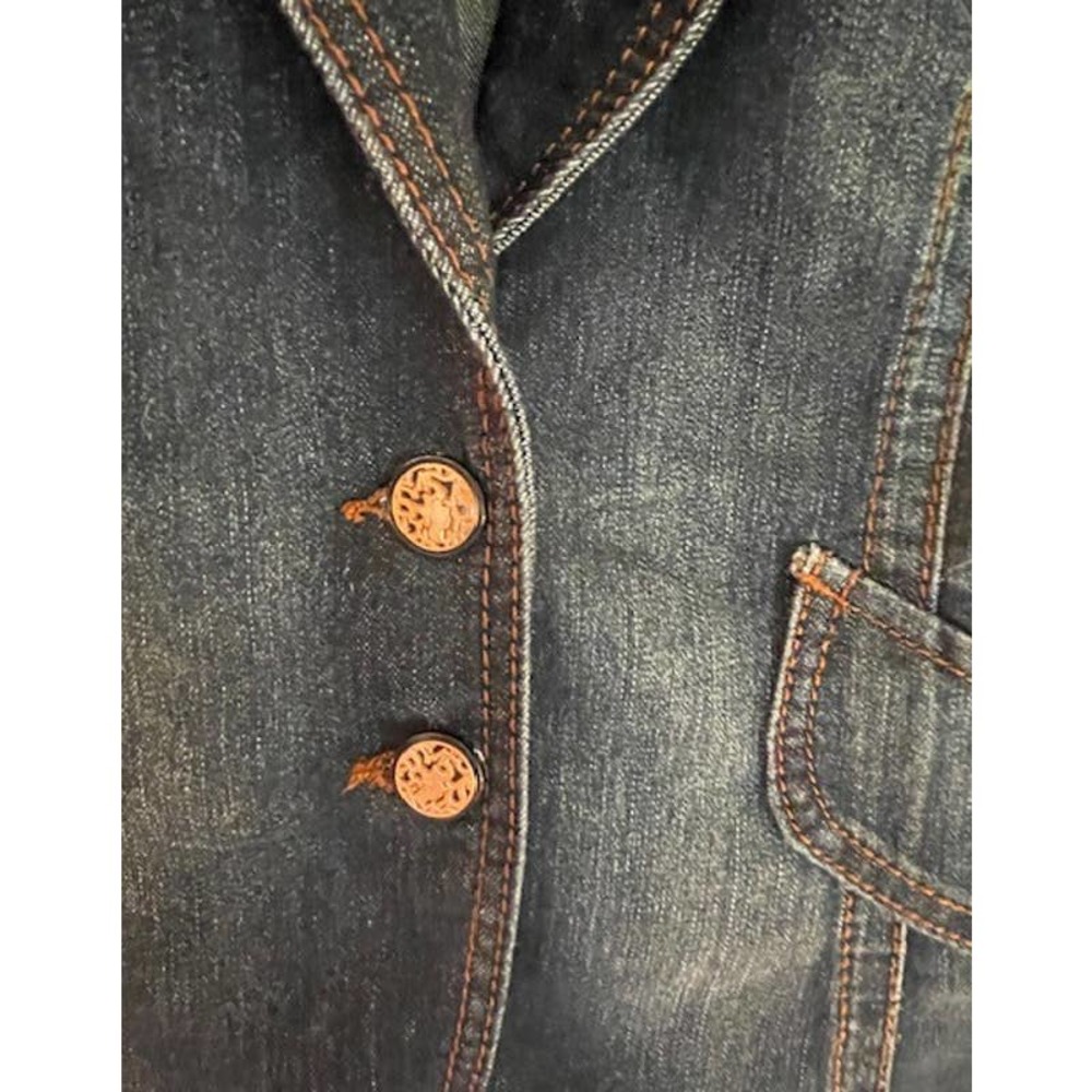 Vintage Christina V Denim Button Front Blazer Jacket Studded Cross 2 Size Small - Picture 3 of 5
